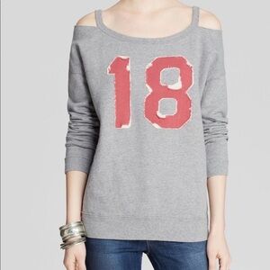 Free People | Distressed Crewneck Sweatshirt Cut Out Shoulders XS Gray 18